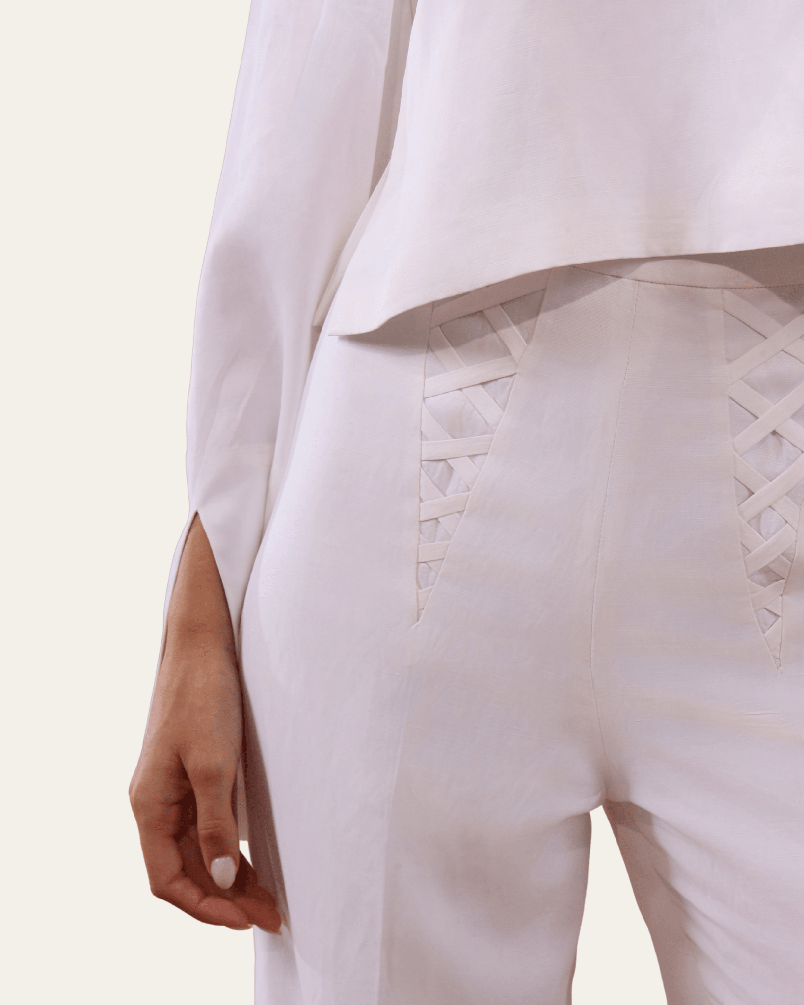 The Essence Trousers - details view | EVADA luxury trousers Dubai